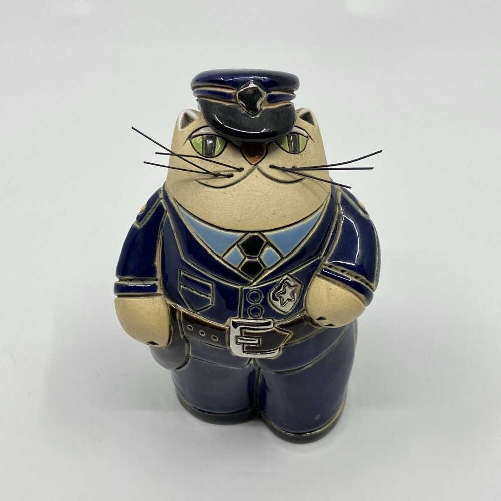 Vintage Olga Artesania Rinconada Pottery Cat Kitty Police Figure 4.5" 1994